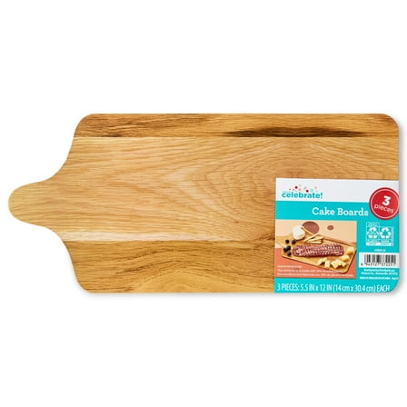 Way To Celebrate 5.5" x 12" Small Faux Wood Paper Cake Boards, 3 Count