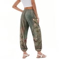 thumbnail image 6 of Mlqidk Linen Pants Women Summer Baggy Boho Floral Wide Leg Harem Pants Elastic Waisted Flowy Fashion Trousers Beach Vacation Slacks with Pockets Army Green M, 6 of 6