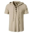thumbnail image 2 of Nnhblu Men Cotton Linen Short Sleeve V-Neck Casual Summer Blouses Khaki XL, 2 of 9