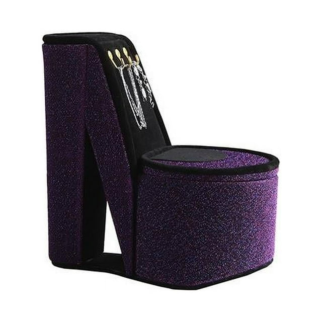 Benzara BM240355 High Heel Shoe Jewelry Box with 3 Hooks & Storage, Purple