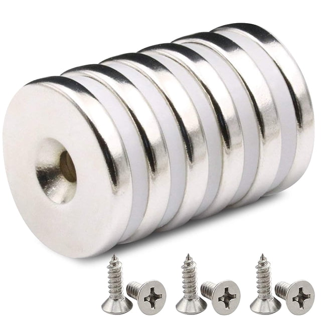Imanes de orificio avellanado, imanes de neodimio de 32 x 5 mm, tracción de 12 kg, imanes de tierras raras fuertes con 6 tornillos, para el lugar de trabajo de la cocina del hogar