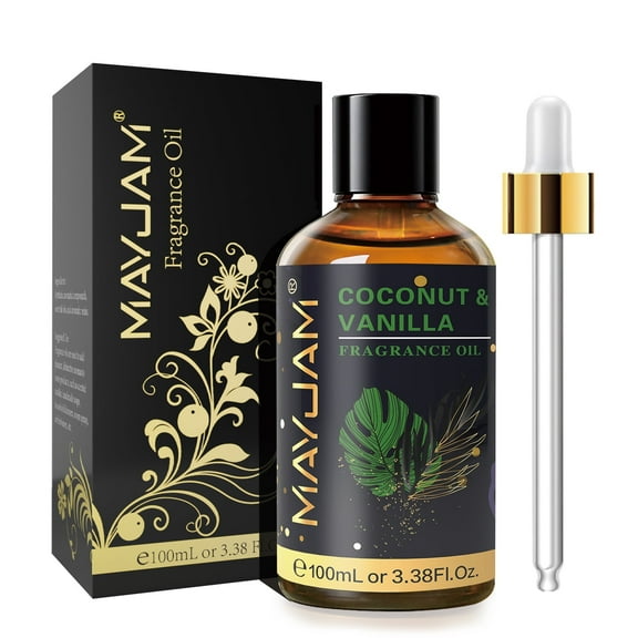 MAYJAM 100ML/3.38FL.OZ Coconut & Vanilla Fragrance Oils for Diffusers for Home, Long Lasting Scented Oils for aromatherapy, Massage, Bath, Relaxation, Soap Candle Making