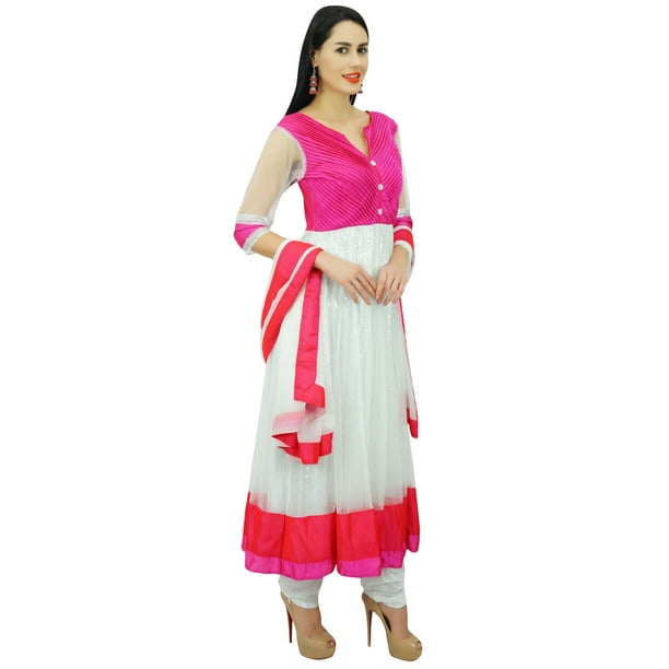 Atasi Womens White Anarkali Salwaar Suit with Dupatta Chic Indian