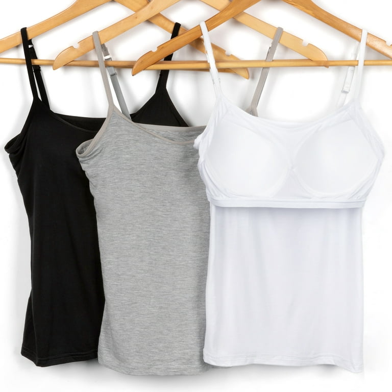 QRIC Women Padded Built-in Shelf Bra Camisole Layer Tank Top for Women  Adjustable Straps of 3 Pack (S-3XL) 