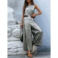 thumbnail image 5 of Women'S Summer 2 Piece Outfits Set Round Neck Sleeveless Tank Crop Top Wide Leg Pants Set Pockets Jumpsuits Silver S, 5 of 7
