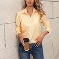 thumbnail image 4 of larppty Women's Button Down Shirts Casual Long Sleeve Stylish Collared V Neck Work Office Blouses Tops (Yellow, M), 4 of 7