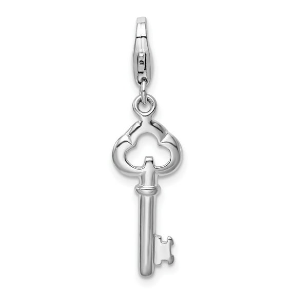 925 Sterling Silver Skeleton Key Lobster Clasp Charm Small Tiny Pendant - 40mm x 8mm