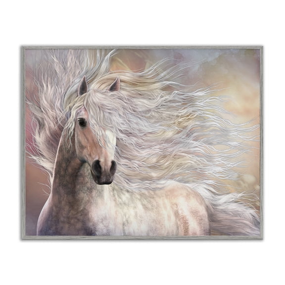 Stupell Industries Rustic Lodge Cielo Windblown Stallion Portrait Gray Framed Giclee Art, 20 x 16, by Laurie Prindle