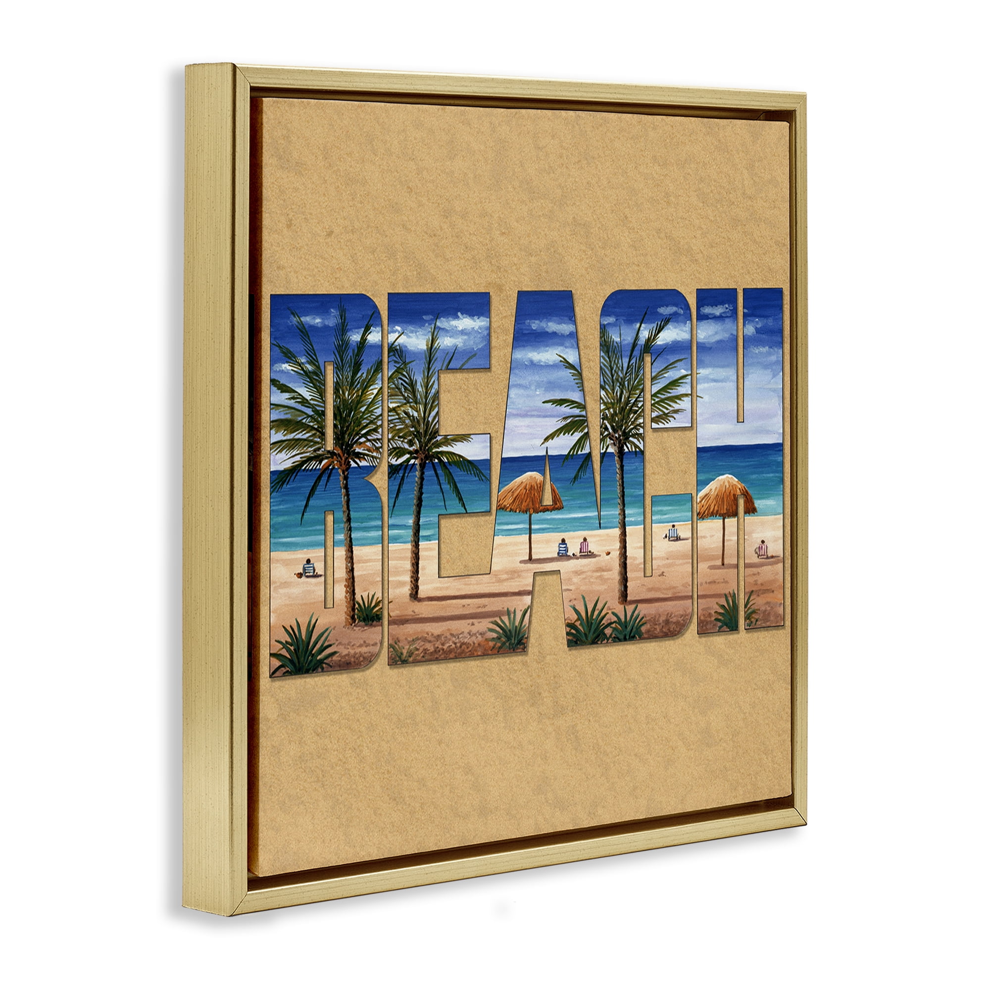 Stupell Industries Tropical Beach Typography Nautical & Beach Painting Gold Floater Framed Canvas Art Print Wall Art, 25 x 25