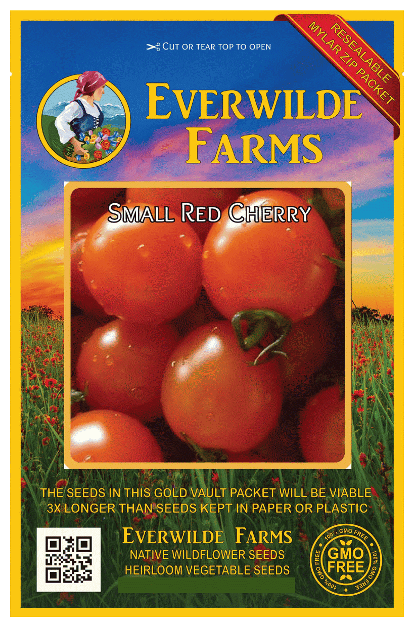 Everwilde Farms Mylar Seed Packet 100 Small Red Cherry Heirloom Tomato Seeds 