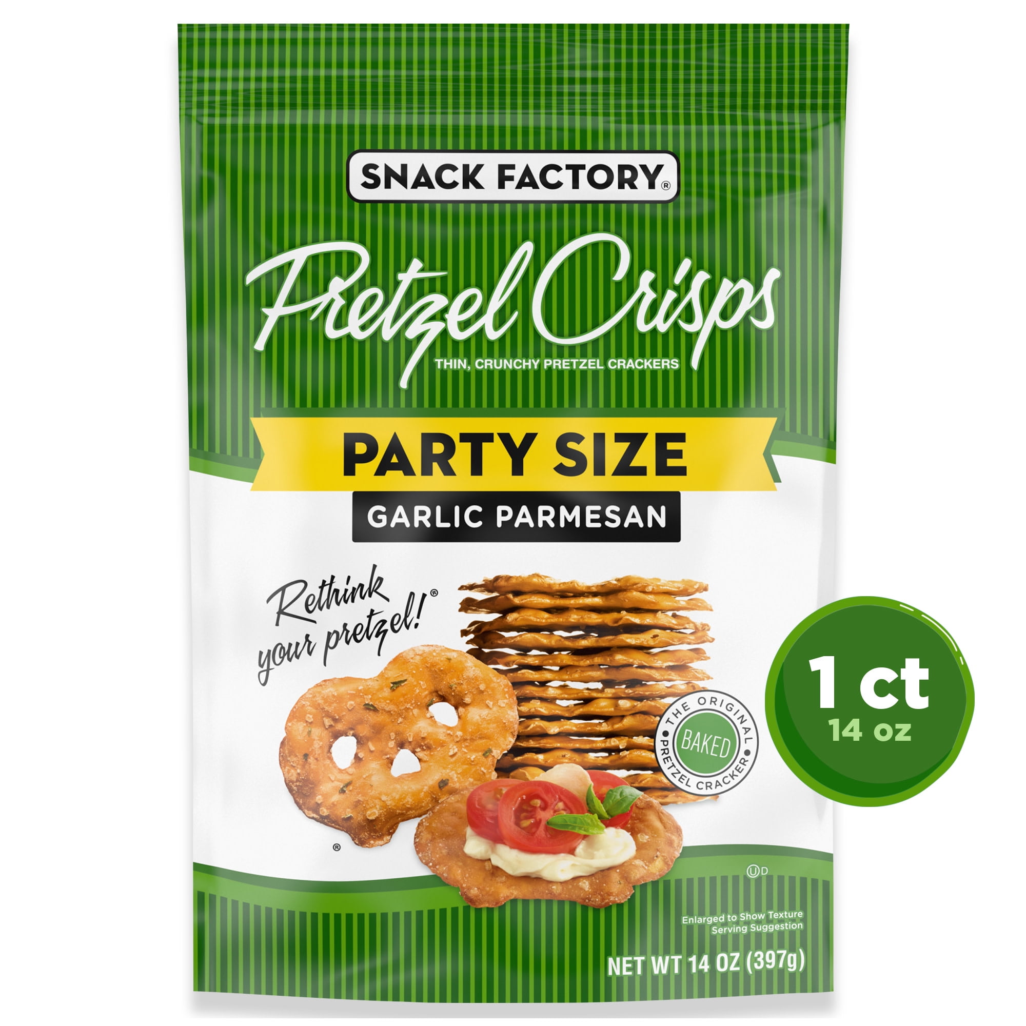 Snack Factory Pretzel Crisps, Garlic Parmesan, Party Size, 14 oz