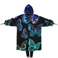 thumbnail image 2 of Oversized Wearable Blanket Hoodie,Blue Green Butterfly Pattern Sherpa Blanket Hoodie with Super Pockets,Super Warm Fuzzy Pullover for Women & Men, 2 of 6
