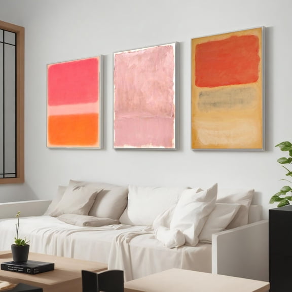 UNFFRAMED Mark Rothko Set Of 3, Soft Pink, Coral, And Peach Abstract Color Field Wall Art, Ready To Hang For Feminine Interiors Set 3 Prints 8x12
