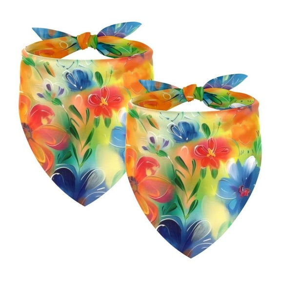 PhooArto Floral Colorful Painting Dog Bandanas, 2 Pack Soft Washable Pet Scarf Triangle for Large Dogs Puppies and Cats