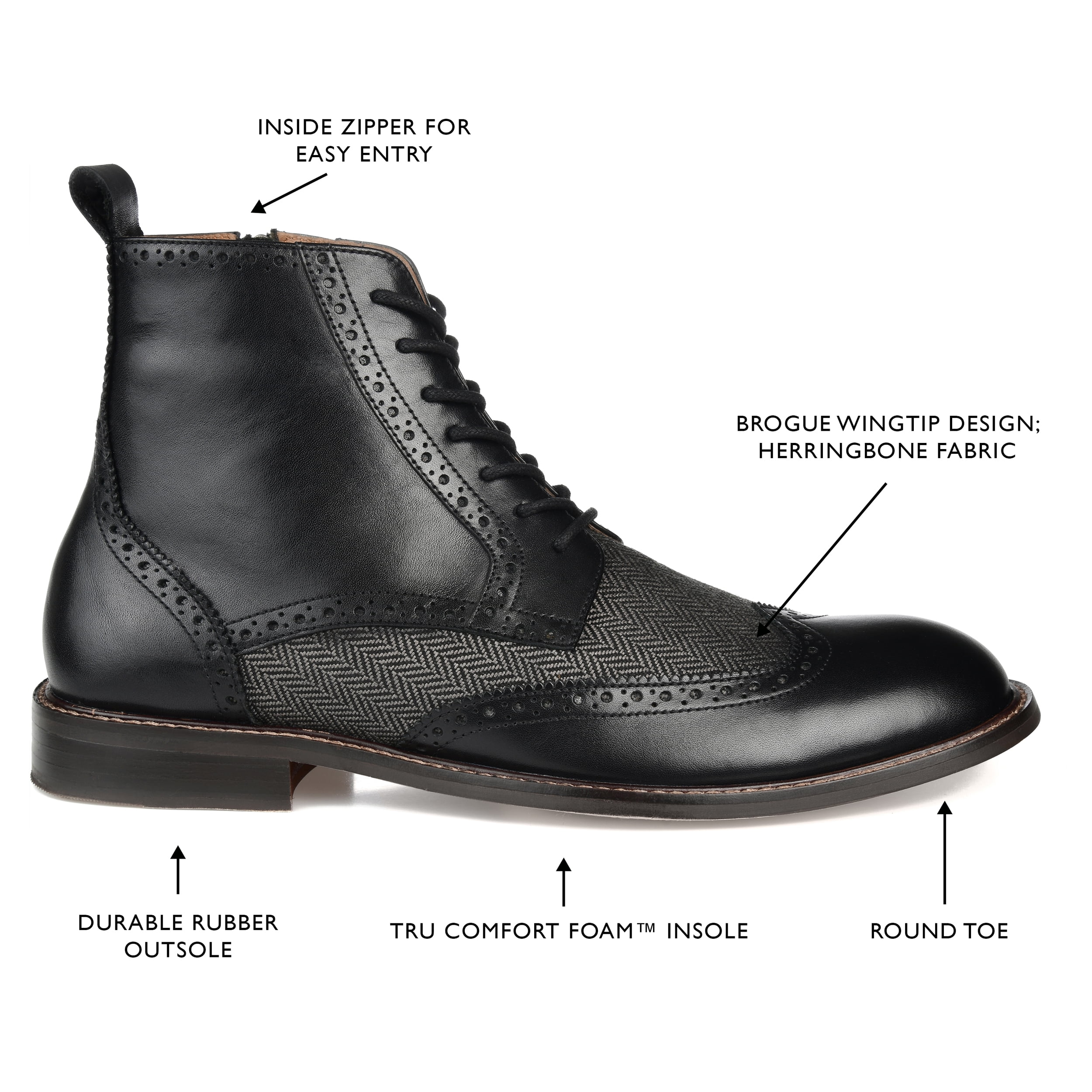 Thomas And Vine Jarret Wing Tip Leather Black Boots Brand New Men\'s Size 12 NEW Amazon.com | Thomas & Vine Mens Jarett Wide Width Tru  main image 3