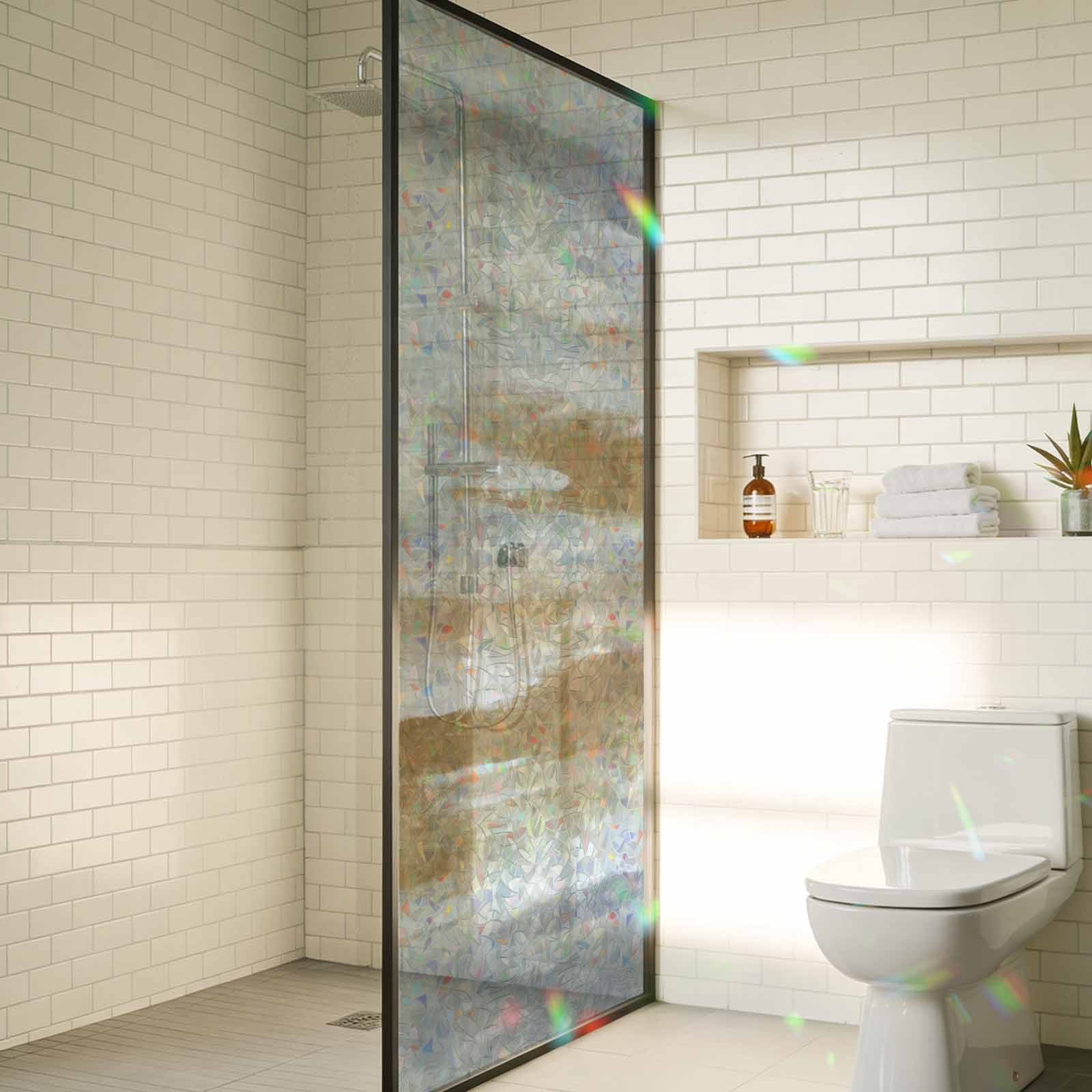 Brown Gray White Window Privacy Film Stain Glass,Reusable Decorative Rainbow Window Film,Vintage Rustic Abstract Mottled Art Static Cling Sun Blocking Stickers Decals Covers 23.6" x 78.7" (2pcs)