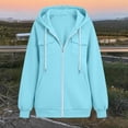 thumbnail image 5 of Drawstring Zip Up Hoodies for Women Solid Color Casual Sports Style Winter Fashion Zipper Style Long Sleeved Sweatshirt Fall Winter Track Jackets with Pockets, 5 of 6