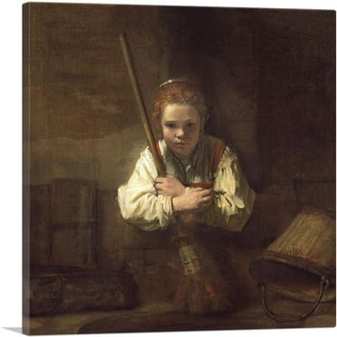 ARTCANVAS Girl With a Broom Canvas Art Print by Carel Fabritius - Size: 18" x 18" (0.75" Deep)