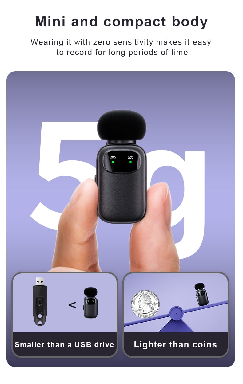 Wireless Lavalier Microphone for Dual-Person Use | Crystal-Clear Audio | Plug & Play | Noise Reduction | 30m Range | 6H Battery