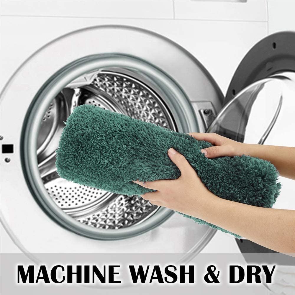 Bathroom Contour Rug Non Slip Bath Mat Water Absorbent Soft Microfiber Shaggy Bathroom Mat Machine Washable Bath Rug for Bathroom Thick Plush U Shape Toilet Rug (20 x 24, Hunter Green)