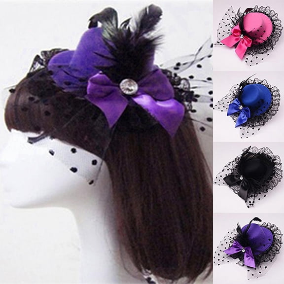 Eosunjian Lady Mini Top Hat Cap Bowknot Decor Lace Fascinator Hair Clip Costume Accessory