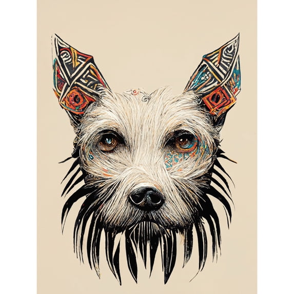 Boho Terrier Dog Face With Tribal Pattern Ears Large Wall Art Poster Print Thick Paper 18X24 Inch