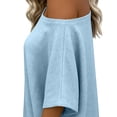 thumbnail image 6 of Miluxas Womens off the Shoulder Tops Summer Short Batwing Sleeve Loose T-Shirts Light Blue XL(XL), 6 of 7