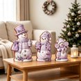 thumbnail image 4 of Lilixerw Christmas Snowman Figurine Set of 3 Purple Plaid with Hats Scarves Christmas Tree for Shelf Mantel Holiday Seasonal Home Decoration, 4 of 6