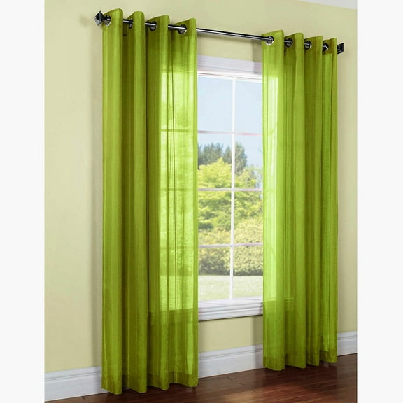 1 PANEL MIRA  SOLID LIME GREEN SEMI SHEER WINDOW FAUX SILK ANTIQUE BRONZE GROMMETS CURTAIN DRAPES 55 WIDE X 63" LENGTH