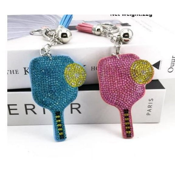 MRLESS 2pcs Pickleball Keychain Rhinestone Sports Keychain Decorative Pickleball Paddle Ornament Backpack Charm Purse Charm