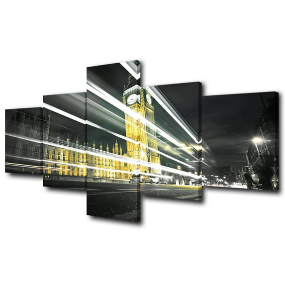TISHIRON 5PCS Framed Canvas Wall Art Set,50"x24"the Palace of Westminster Canvas Art Decor