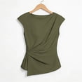 thumbnail image 5 of Qulqfy Slim Women Blouses Short Sleeve Solid Casual Crew Neck Tunic Pleat Trendy Spring Summer Women's Tops XL, 5 of 6