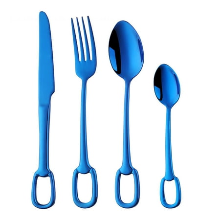 

4 Piece Stainless Steel Cutlery Set Kitchen Utensils Safe Color Silverware Set Including Knife/Fork/Spoon Home Kitchen Utensils.Blue