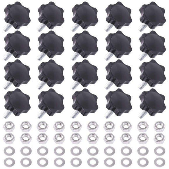Mardatt 20 Sets M8x30mm Star Knobs Male Thread Clamping Knob Screw Hand Tightening Knob Quick Removal Replacement Parts with 304 Stainless Steel Hex Nuts and Flat Washers