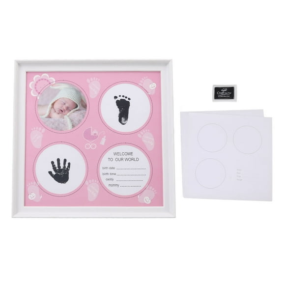 FYBTO Baby Handprint Footprint Kit for Newborn Boys Girls Wear Resistant Plastic Density Board Baby Print Frame Kit for Display Pink-090404