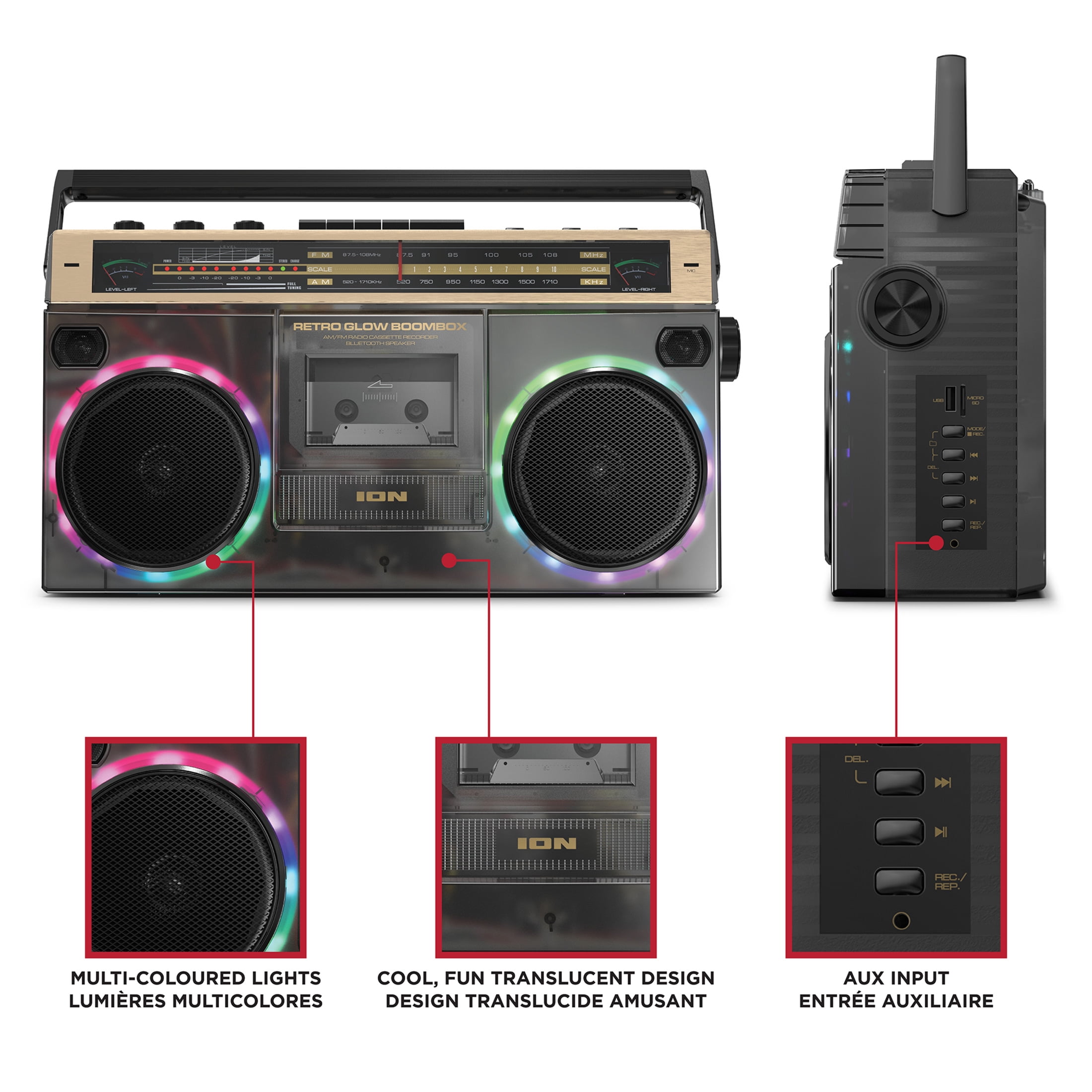 ION Audio Retro Glow Black / Gold - Translucent Bluetooth Cassette Boombox