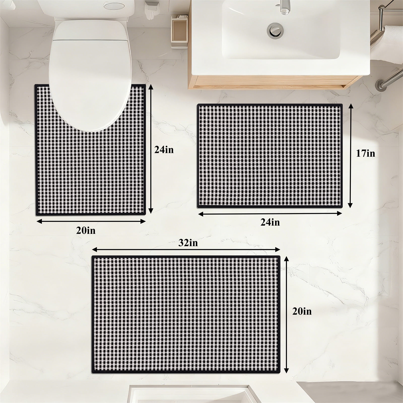 Bathroom Rugs Sets 3 Piece, Super Soft and Absorbent Non Slip Microfiber Toilet Bathroom Mats