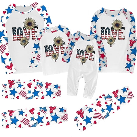 2026 Family Pajamas Matching Sets 2 Piece Great Design Pattern for 250Th Anniversary Party Red White and Blue Clothes Pants Independce Party Outfits for 6Th of July Size: M