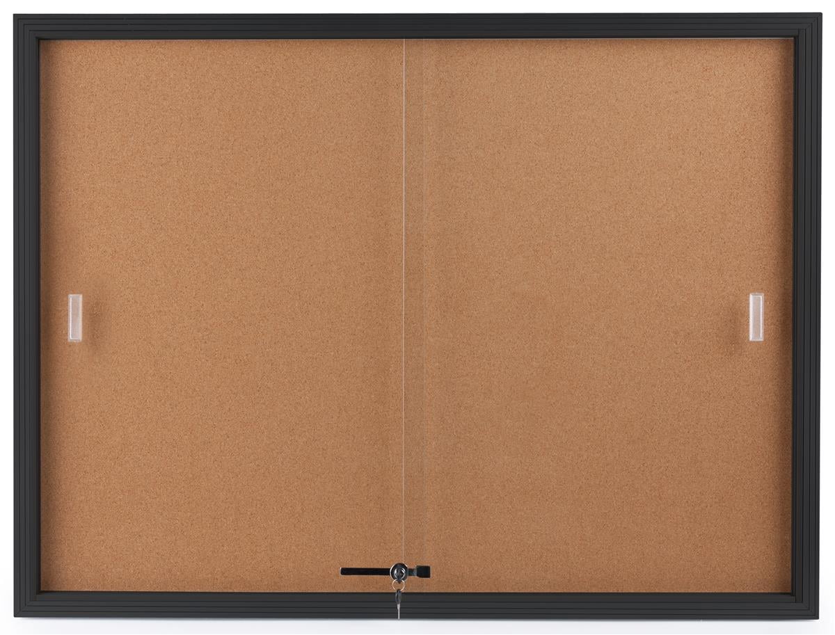 Enclosed Cork Board with Sliding Glass Door, 4' x 3', Locking Bulletin
