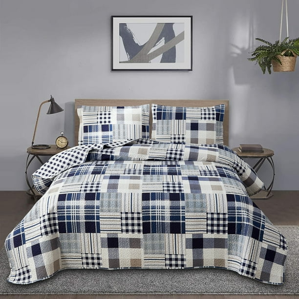Jessy Home Twin Size Plaid Bedspread Coverlet Buffalo Plaid Patchwork Quilt  Navy Blue Bedding - Walmart.com