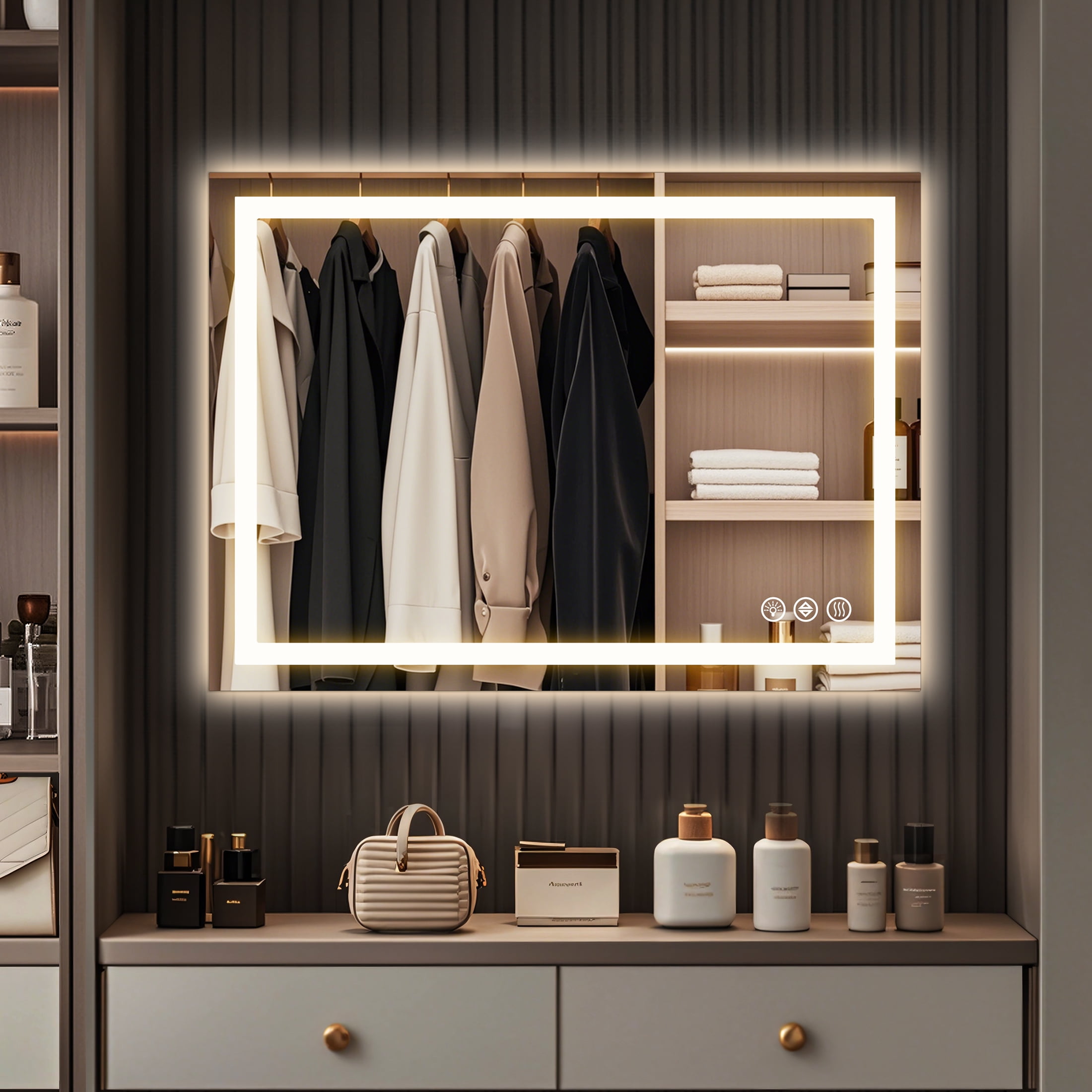 EDX 20"x 28" Lighted Anti-fog LED Bathroom Vanity Mirror with Dual Light Source and Three Lighting Modes, White