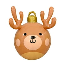 Uutvery 29 Inch Inflatable Christmas Ball with Reindeer Head Design, Brown PVC Holiday Yard Decor, Cute Cartoon Ornament for Porch Garden and Festive Party