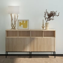 NewBeth Set of 2 Oxford Fluted Storage Cabinet, Sideboard Buffet Credenza Cabinet with Doors & Shelves Accent Console Cabinet for Living Dining Room, Entryway, Natural Oak