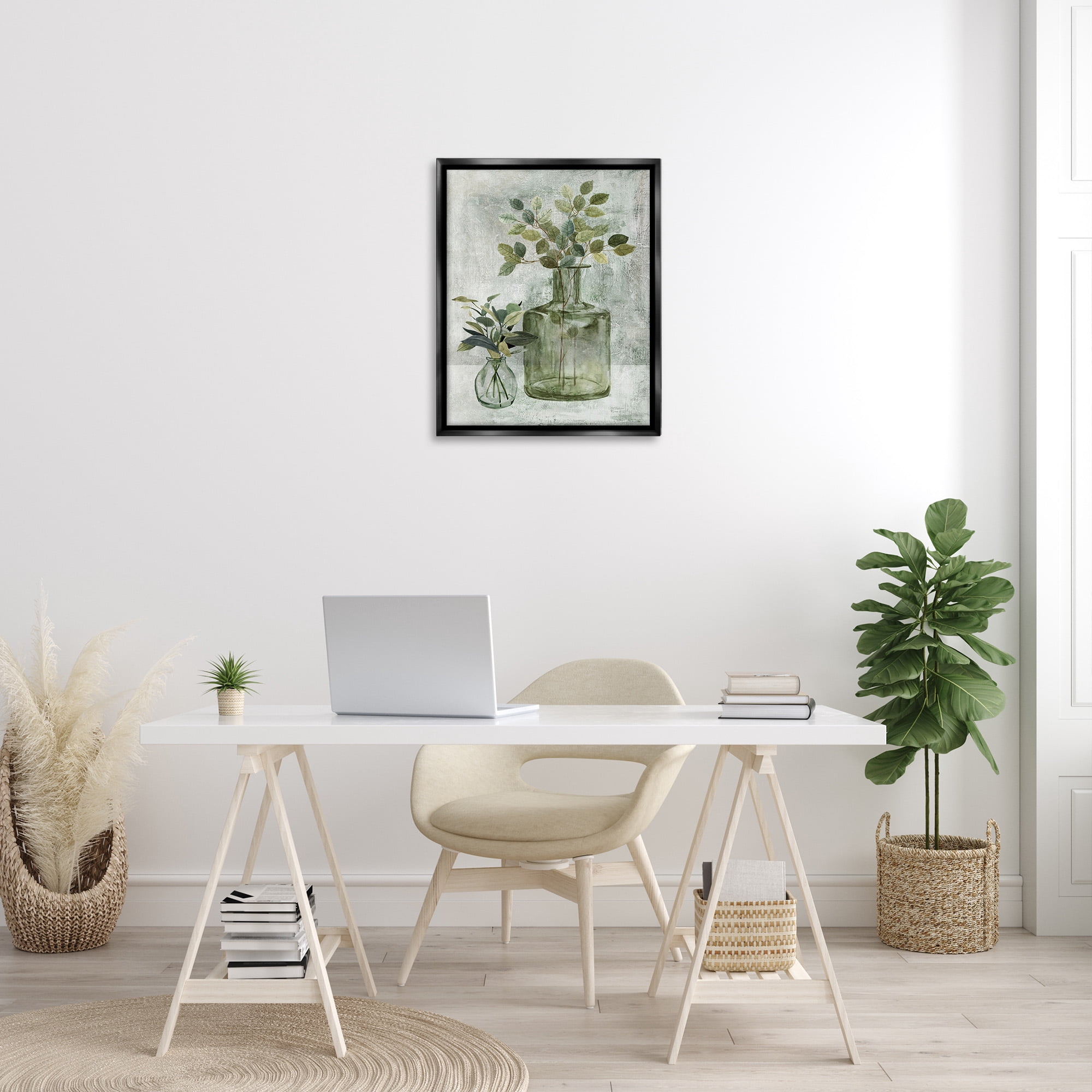 Stupell Industries Herbal Plants with Green Leaves Botanical & Floral Painting Black Floater Framed Canvas Art Print Wall Art, 25 x 31
