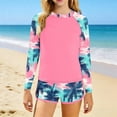 thumbnail image 6 of MKOSPLRT Girls Rash Guard Hawaiian Print Swimsuits 2 Piece Long Sleeve Bathing Suit UPF 50+ Summer Swimwear with Shorts 6-15T, 6 of 6