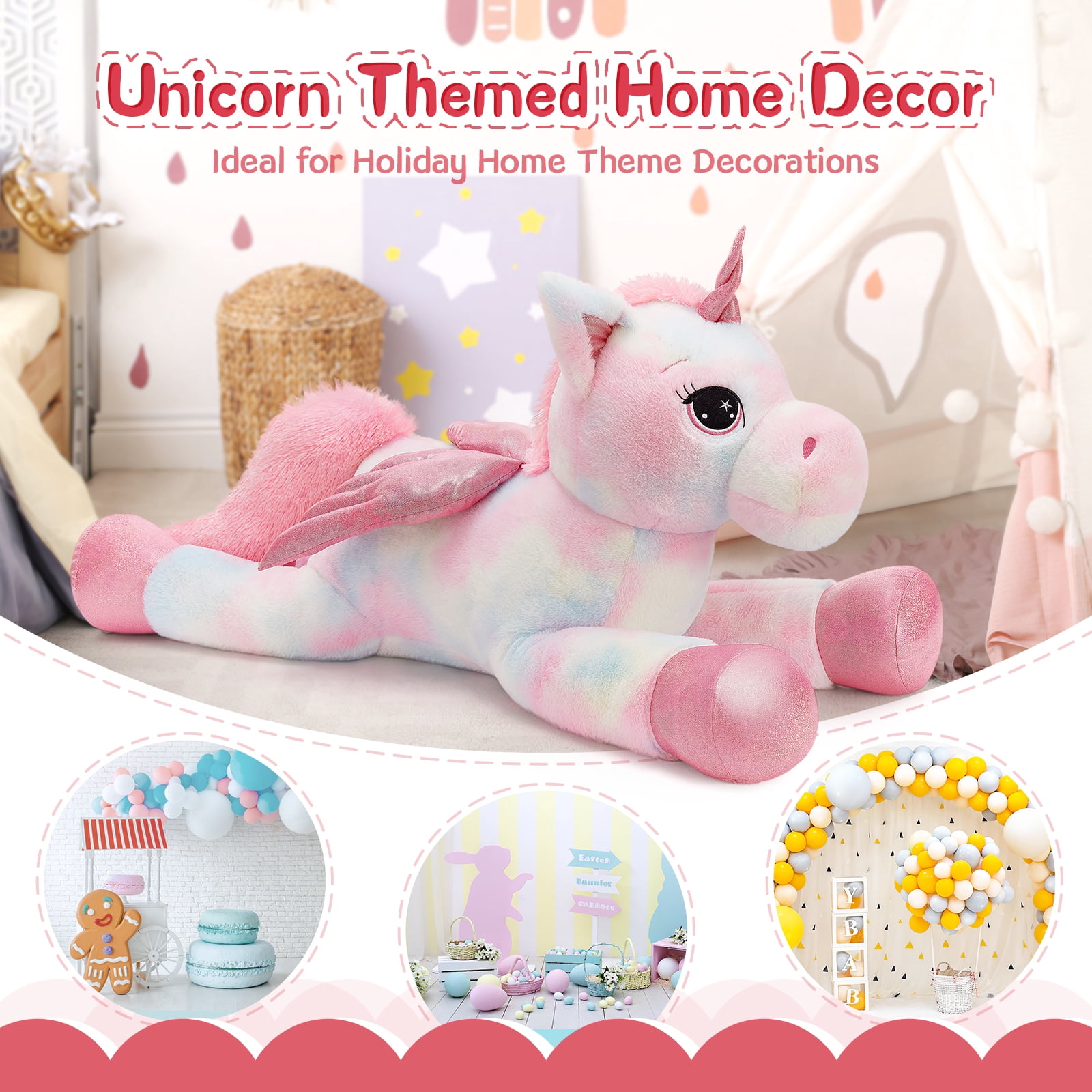 MorisMos 43'' Giant Unicorn Stuffed Animal Soft Unicorn Plush Toy with Wings