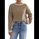 thumbnail image 1 of Suéteres de Gran Tamaño para Mujer, Cuello Redondo, Bloque de Color, Suéter de Invierno, Mangas Farol, Abertura Lateral, Suéter de Punto, Tops Caqui XL, 1 of 10