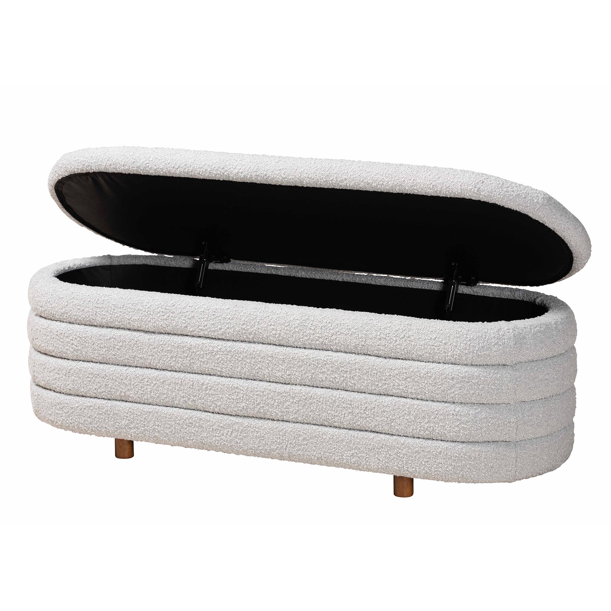 Baxton Studio Betiana Modern Japandi Light Grey Boucle Fabric and Walnut Brown Finished Wood Storage Bench