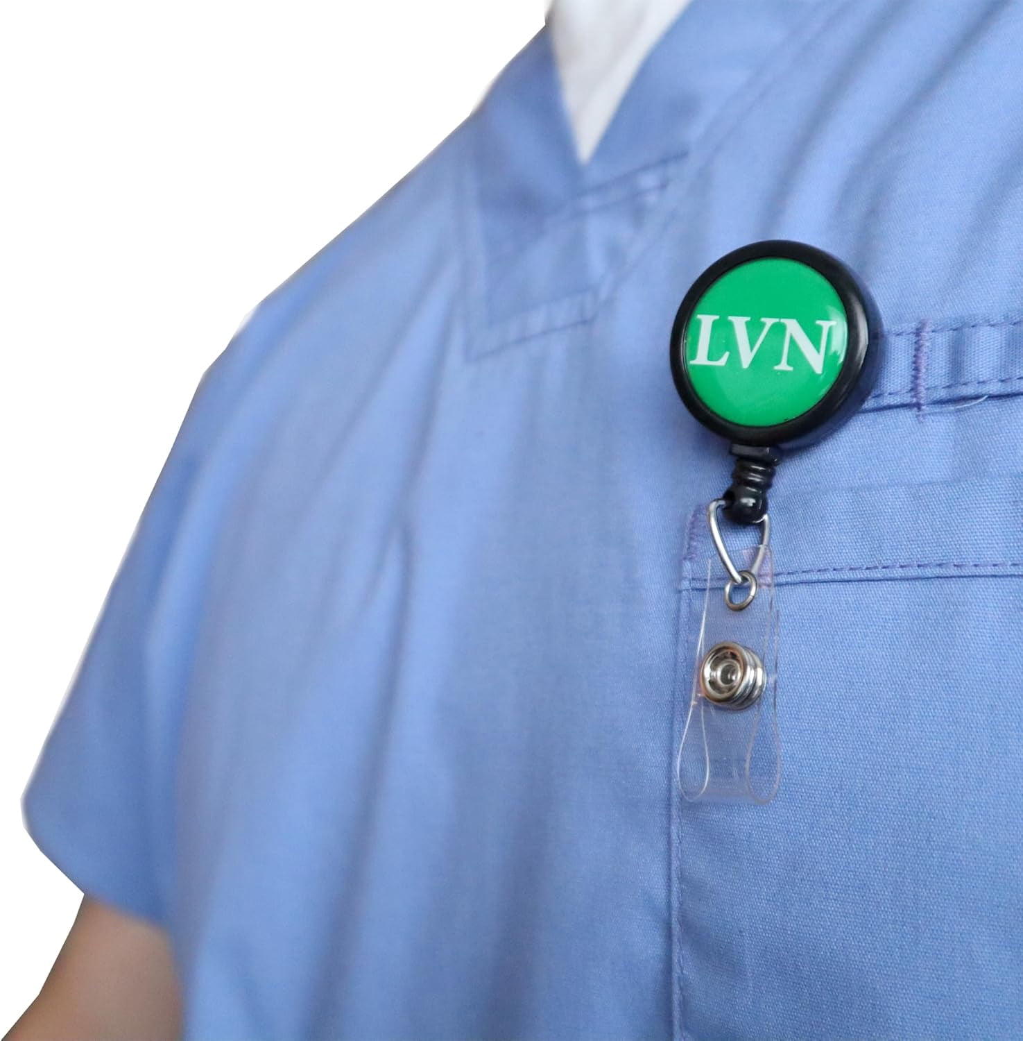 5 Pack - LVN Badge Buddy Reels with Alligator Clip - Swivel Retractable Reel LVN Badge Holder & Title Card in One - Nurse Retractable Clip Hospital I'd Role Dome Label by Specialist ID (Green)