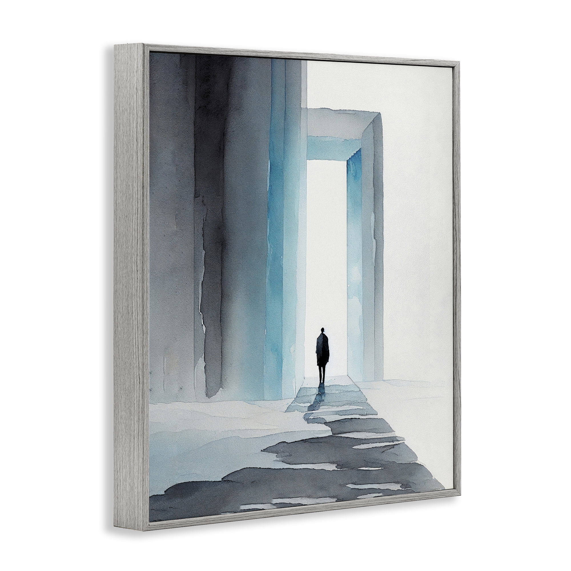 Stupell Industries Person with Snowy Doorway Landscape Painting Gray Framed Art Print Wall Art, 16 x 20